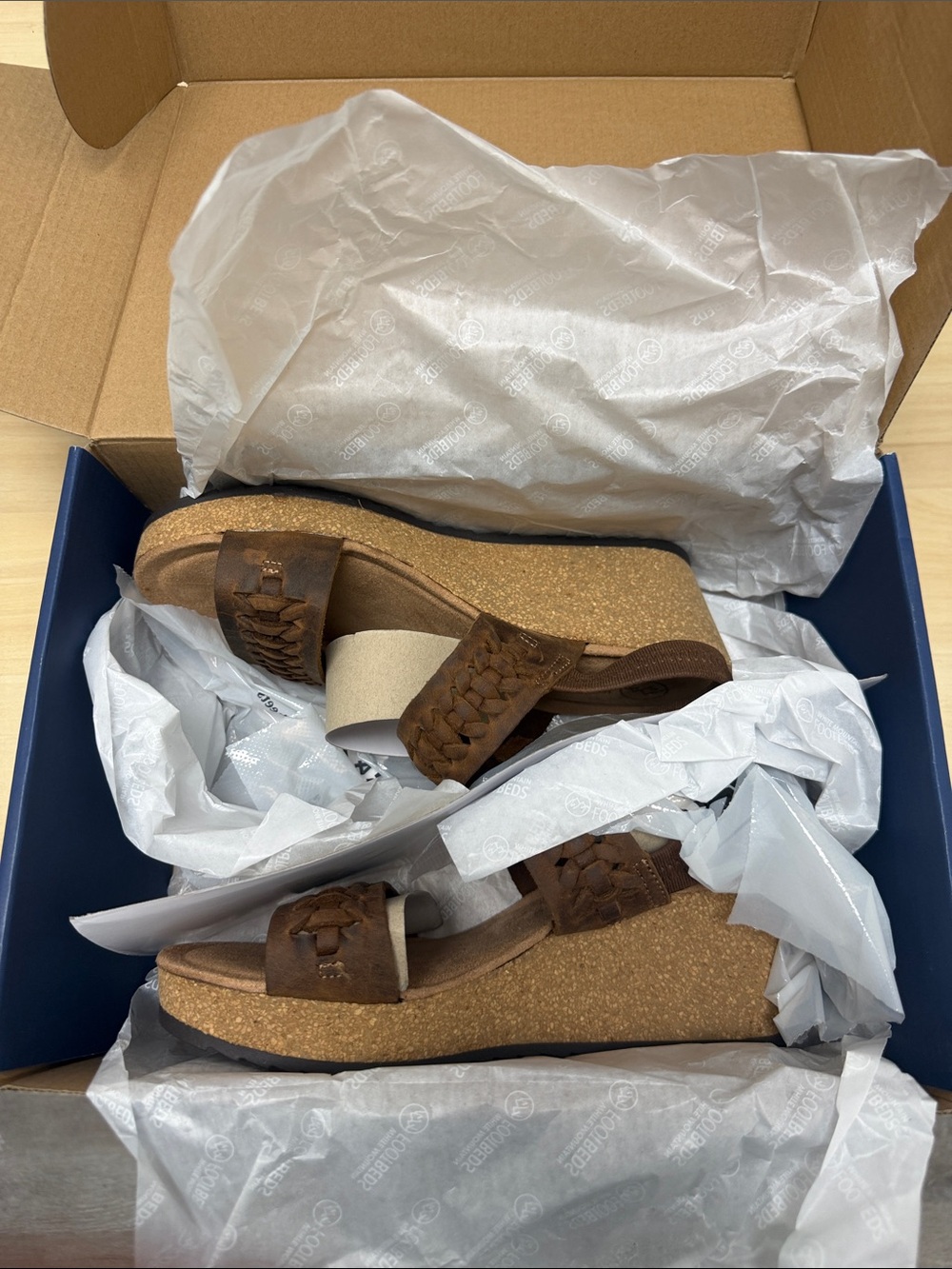 White Mountain Brown Braided Wedge Sandals with Cork Platform